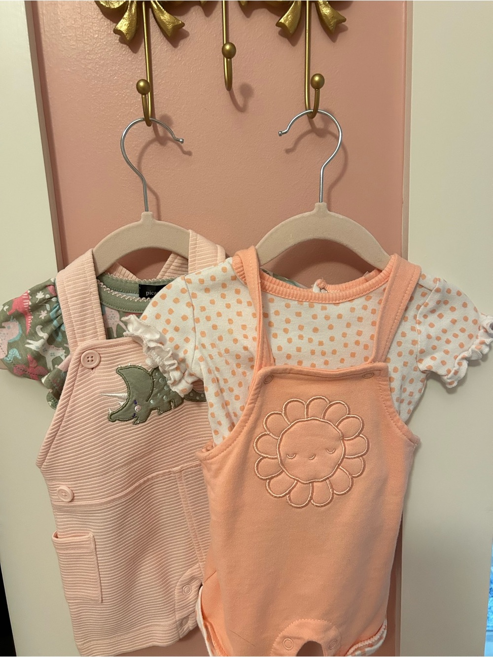 Peach Baby Overalls & Polka Dot Tee set Bundle